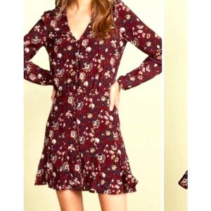 VERONICA BEARD Riggins Dress Bordeaux Multi Floral Ruffle Sz 2